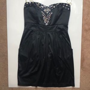 Black Strapless Dress with Gem Detailing